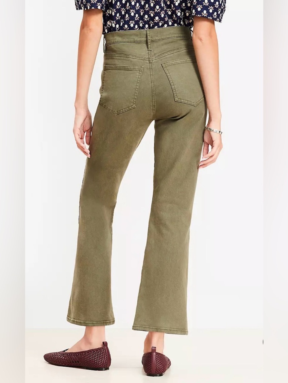 NWT Loft High-Rise Dark Green Button-Fly Kick Crop Flare Jeans Petite Size 2P - Picture 5 of 6